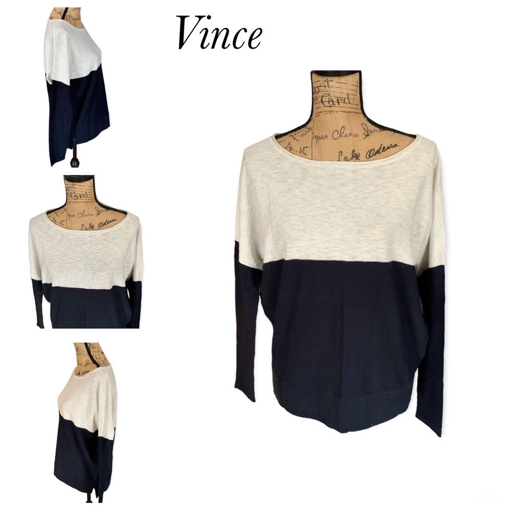 Vince Two-Tone Crew Neck Sweater - Cream and Black